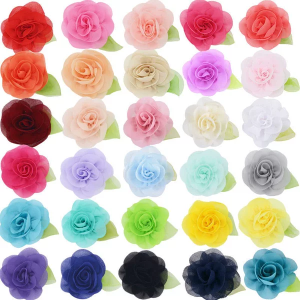 Korean-style chiffon leaf and flower handmade children's rose head flower, corsage accessories, clothing, shoe, hat decoration materials