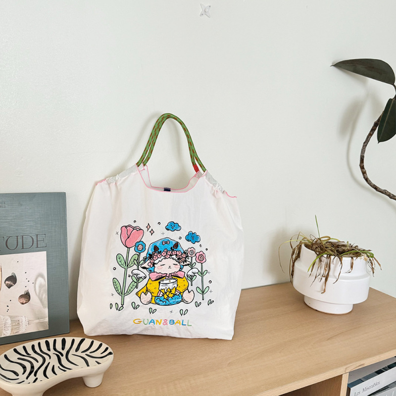 オリジナルの脇下バッグ環境保護ショッピングバッグ絶妙な刺繍防水ナイロンショッピングバッグ手提げレディースショルダーバッグ|undefined
