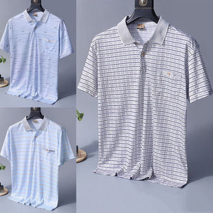 Plaid Men's Lel Short-sleeved Summer Men's T-shirt Business Casual Loose Middle-aged and Elderly Men's Imitation Ice Silk T-shirt