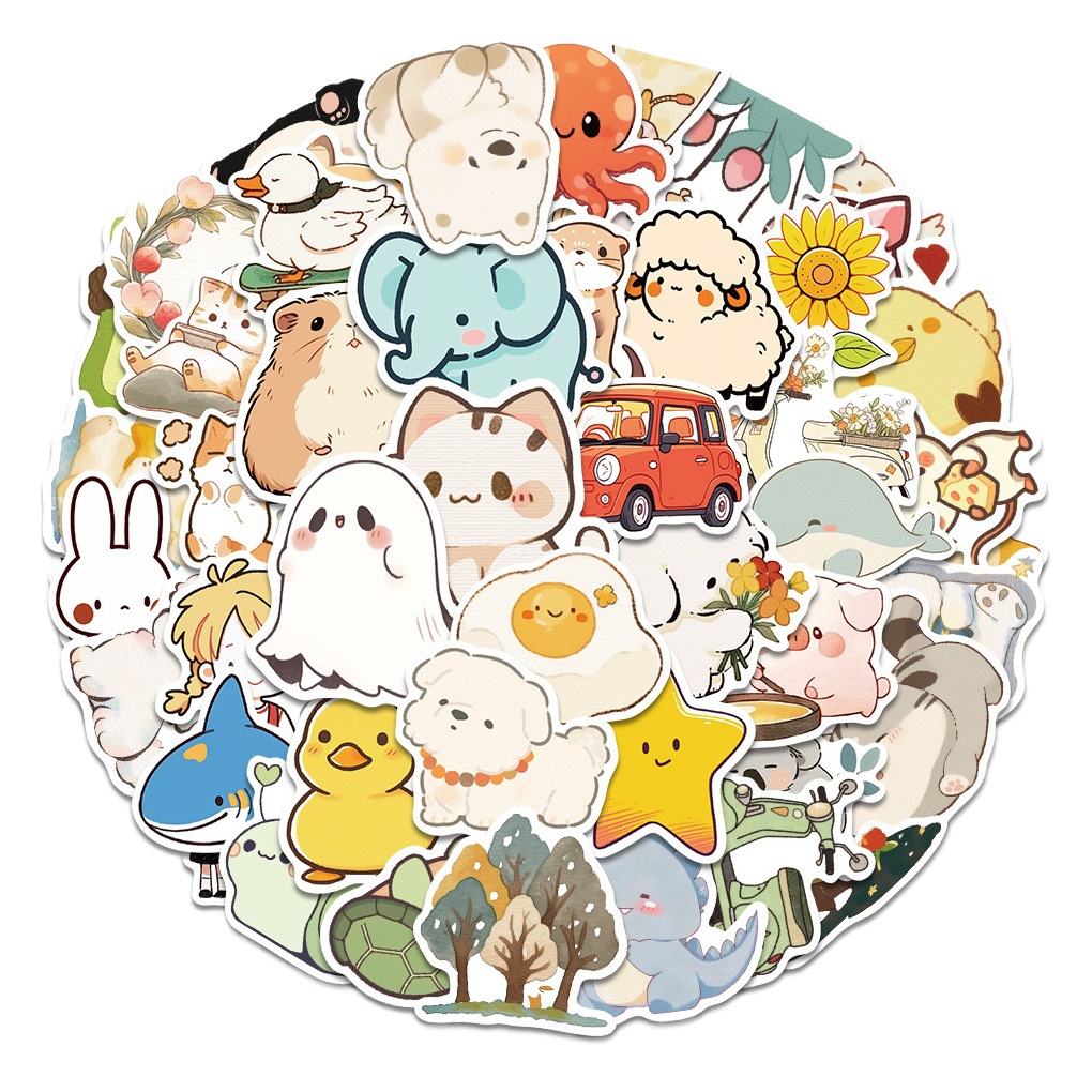 50 cute healing simple pen animal graffiti stickers decorative mobile phone water Cup laptop Journal stickers
