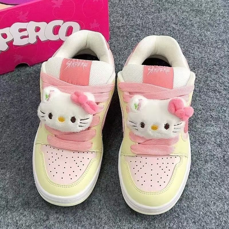 Zapatos de pan con diseño a juego de color amarillo-rosa original, zapatos casuales de estilo dulce de nicho para mujeres, zapatos de tablero de todo fósforo para fiestas de estudiantes