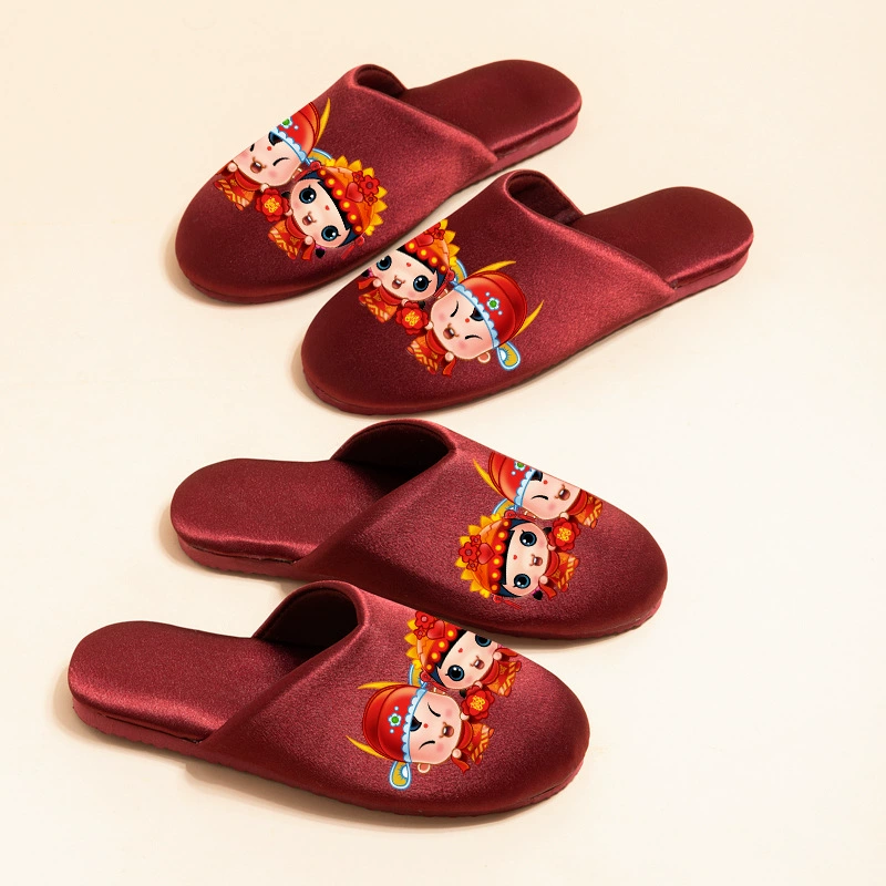 Свадебные тапочки праздничный бордовый красный пара высокого класса легкий атласный китайский свадебные тапочки невесты жениха