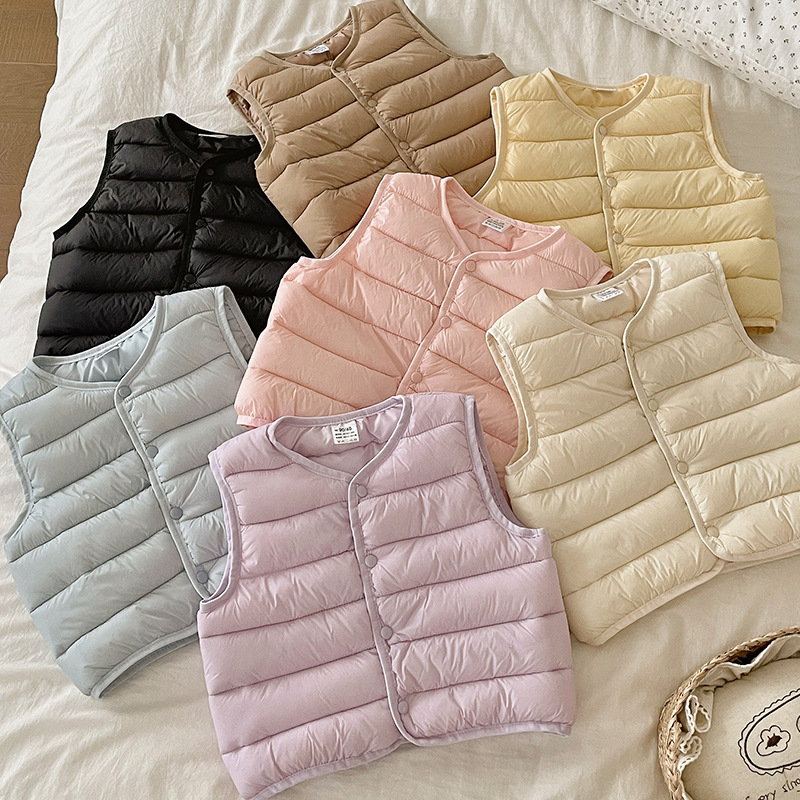 New children's cotton vest, unisex, warm top for boys and girls, suitable for spring, autumn, and winter, down-filled cotton vest, children's clothing, Grade A quality