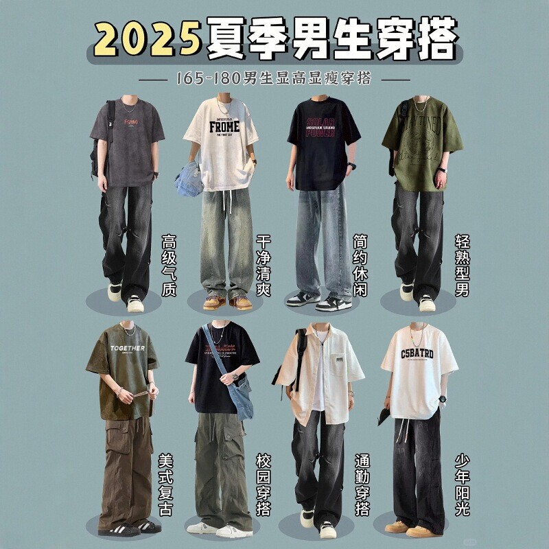 Wear a High Street T-Shirt for Men, Short-Sleeved, Summer, Simple, Heavy-Duty, Pure Cotton, Loose-Fitting, Round-Neck T-Shirt, Paired with Jeans Wear a High Street T-Shirt for Men, Short-Sleeved, Summer, Simple, Heavy-Duty, Pure Cotton, Loose-Fitting, Round-Neck T-Shirt, Paired with Jeans