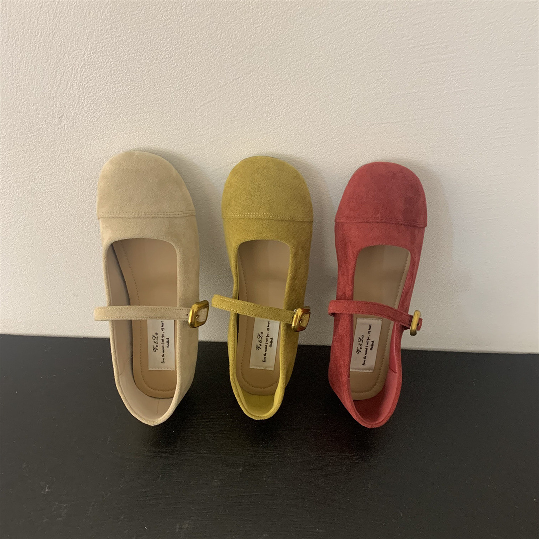 Shallow Mouth Red Shoes for Women 2025 New French Retro Gentle Fairy Suede Mary Jane Shoes Flats Beanie Shoes