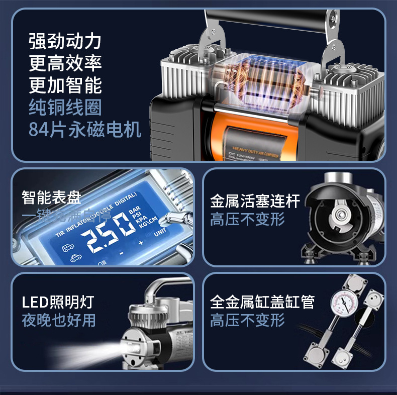 Exterminator 300W Car Air Pump Suv Off-Road Vehicle Pickup Truck Double-Cylinder High-Pressure Car Tire Pump 12V