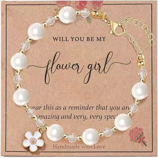 Flower Girl Bracelet Proposal Gift Shell Beads Crystal Pointed Beads Letters Gold Round Plate Chain Bracelet Pearl Flower Bracelet