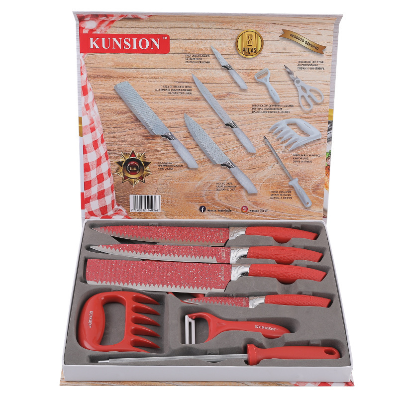 Cuchillo transfronterizo de ocho piezas cuchillo de corte doméstico cuchillo de cocinero divididor de carne combinación de cocina infantil conjunto de cuchillos de alimentos suplementarios