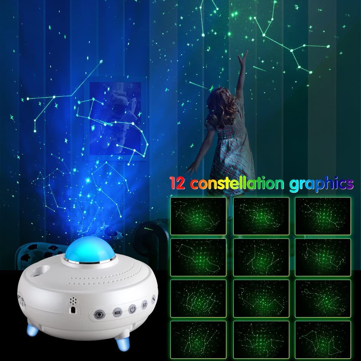 新品DIY十二星座音乐星空投影灯星球满天星激光氛围灯亚马逊爆款