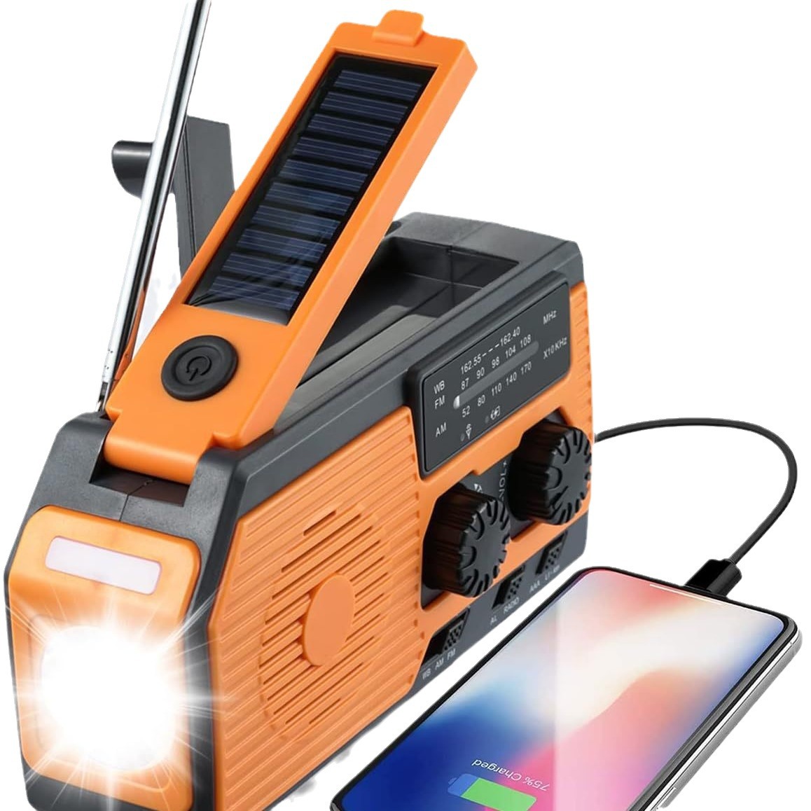 Amazon Venta caliente solar mano energía emergencia NOAA radio 5000mAh Banco de la energía pantalla