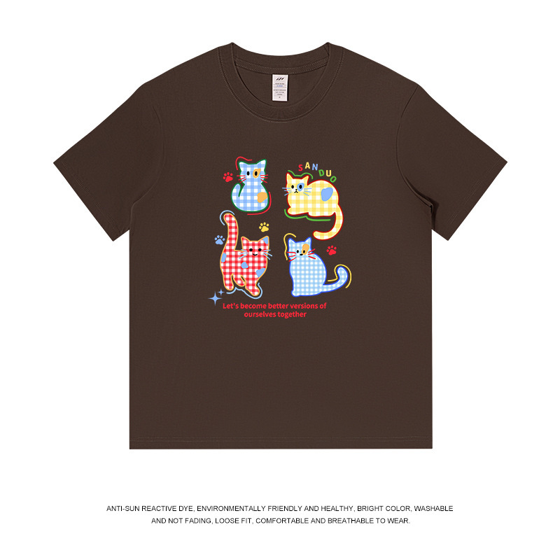 トレンディなブランドメンズ日本のかわいい猫半袖 T シャツ女性の夏の新しい新鮮な年齢を減らすルーズカップルトップス男性用|undefined