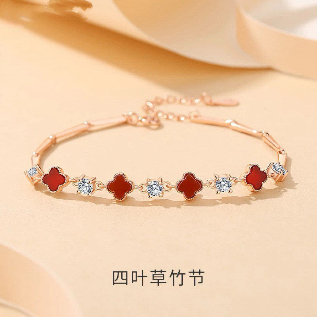 Four-Leaf Clover Bamboo Bracelet for Women, Simple, High-End, Accessible Luxury Hand Jewelry, Niche Design, Holiday Gift for Girlfriend Bracelet