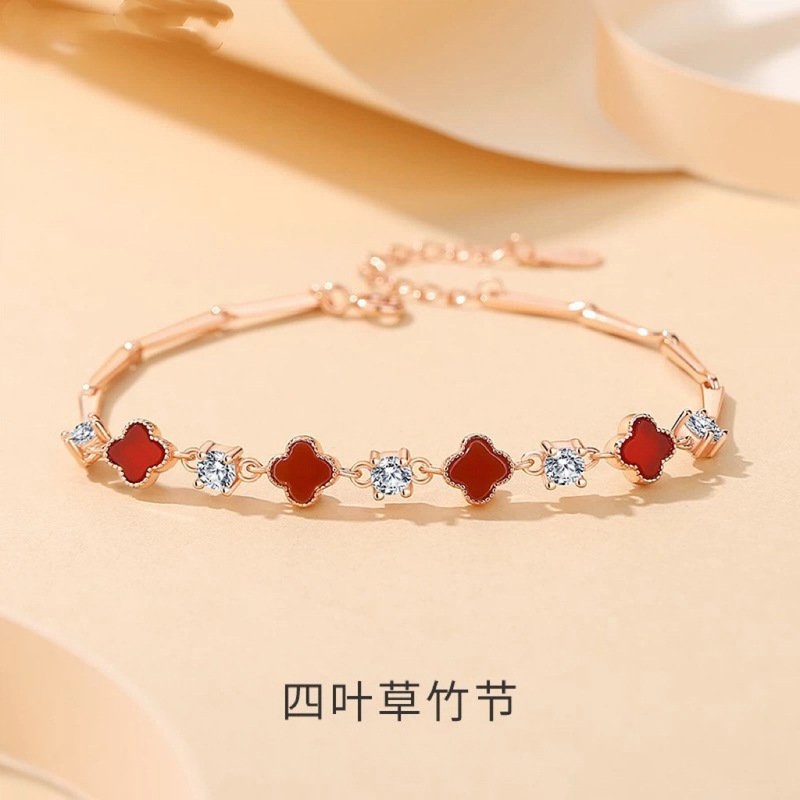 Four-Leaf Clover Bamboo Bracelet for Women, Simple, High-End, Accessible Luxury Hand Jewelry, Niche Design, Holiday Gift for Girlfriend Bracelet