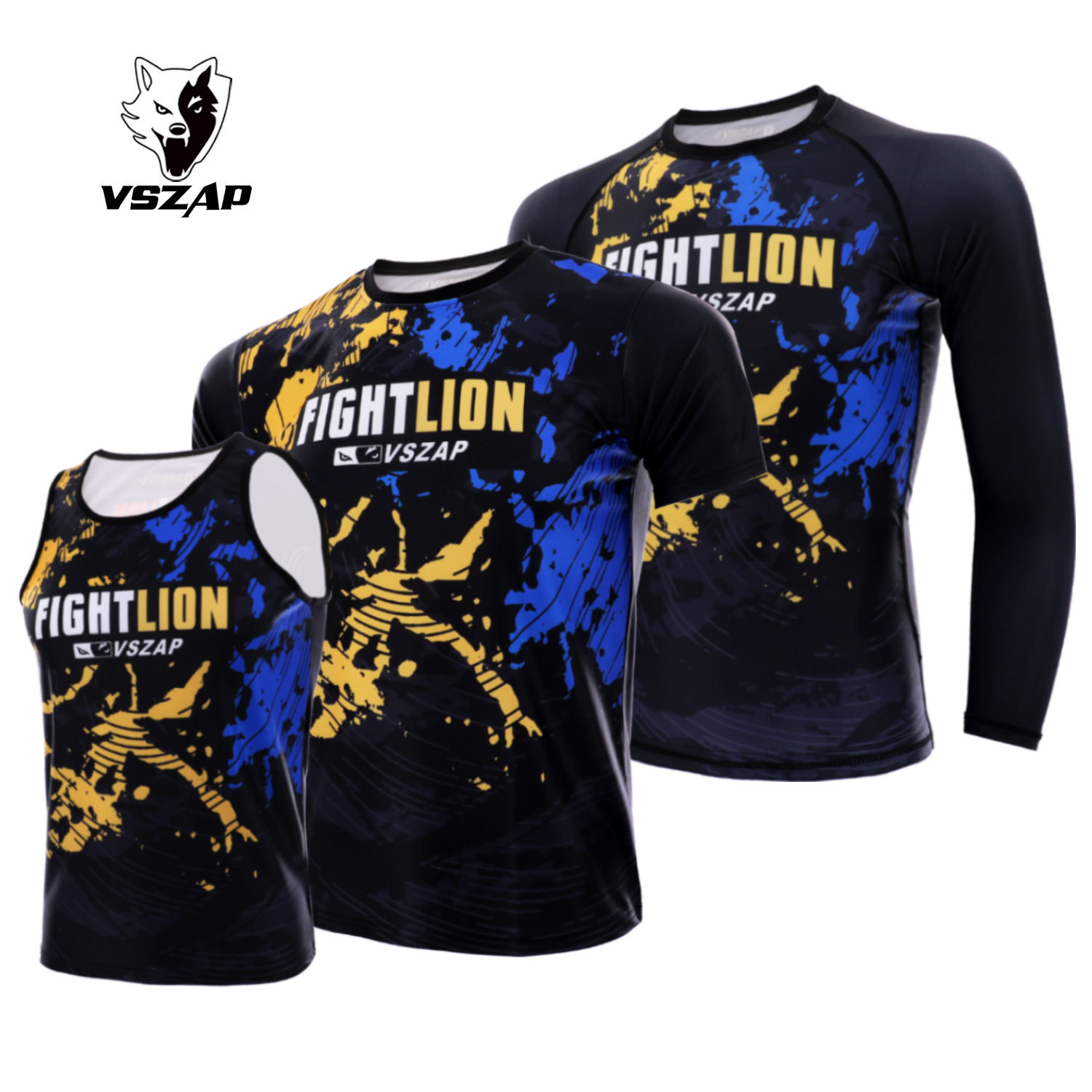 Vszap Muay Thai Lion Brazilian Jiu-Jitsu Bodysuit Quick-Drying Short-Sleeved Sports Training Vest Ufc Fitness Anti-Wear Clothing