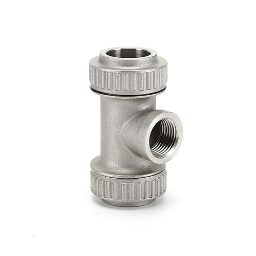 Manufacturer supply stainless steel 304 quick-connect tee with external thread and vertical rib three-way pipe fitting