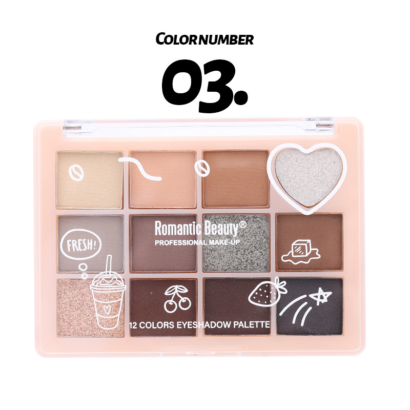 Transfronterizo de doce colores de la sombra de ojos de amor perla de maquillaje de ojos de color brillante brillo marrón duradero maquillaje de belleza