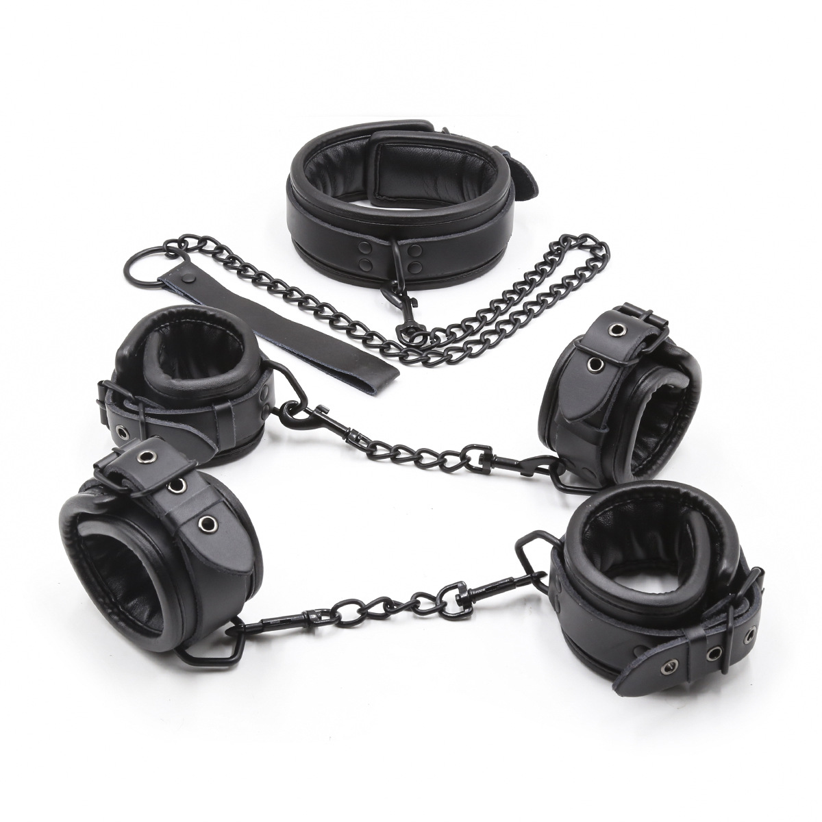 Suministrados directamente por el fabricante, juguetes novedosos para adultos, juguetes alternativos, esposas de cuero, grilletes para pies, arnés para cuello, correa para perro, conjunto de collar para cuello.