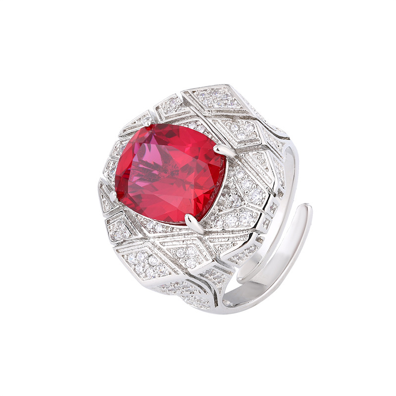 2024 nueva joyería Zhuang Shengsheng fondo de cobre chapado en oro simulación corindón nido de pájaro corte temperamento anillo piedra principal 10*12