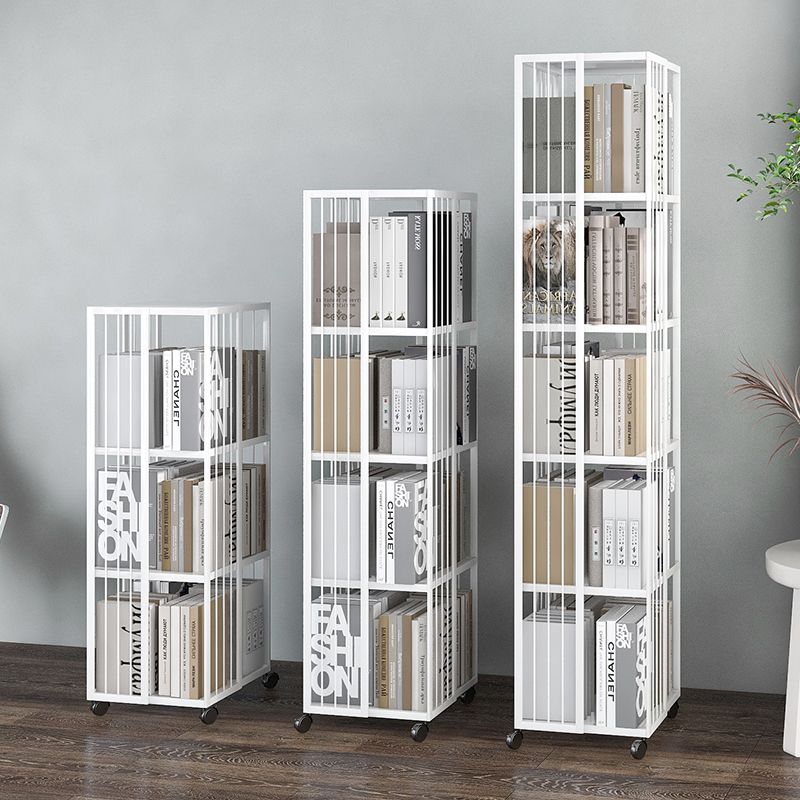 Rotating Bookshelf 360 Degree Bookcase Mobile Student Storage Household Simple Iron Living Room Corner Shelf Floor