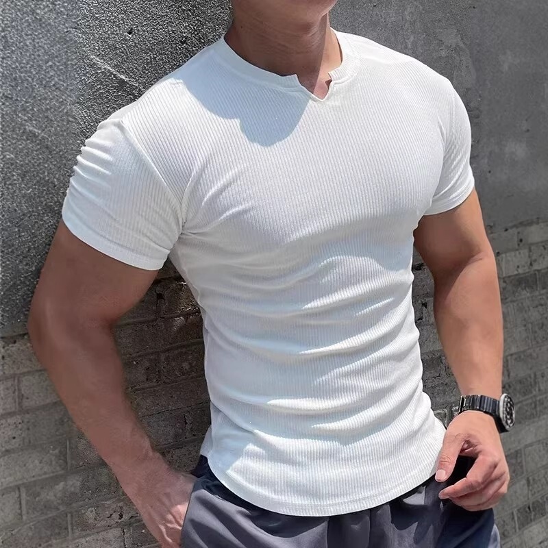 V-Neck Sports T-Shirt for Men, High Elasticity, Summer Slim Fit, Compression, Quick-Drying, Running Training, Fitness Vest for Men V-Neck Sports T-Shirt for Men, High Elasticity, Summer Slim Fit, Compression, Quick-Drying, Running Training, Fitness Vest for Men