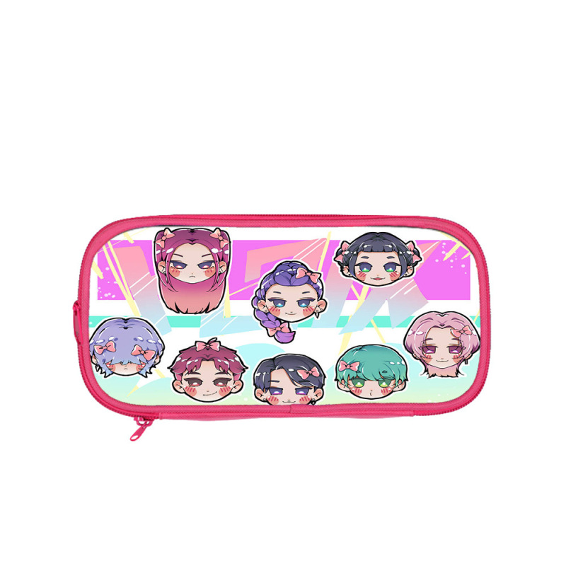 Huntrix Kpop学生粉色双层笔袋Kpop猎魔女团学生收纳文具袋铅笔包|undefined