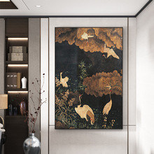 复古新中式客厅中堂装饰画仙鹤古典沙发背景墙中古风玄关装饰挂画