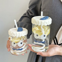 萌趣高硼硅吸管杯耐高温玻璃杯可爱夏季水杯女牛奶果汁学生咖啡杯
