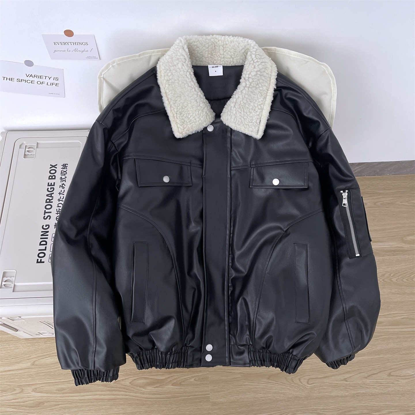跨境翻领毛领拼接美式复古棉服外套男冬季新款保暖百搭夹棉皮衣潮