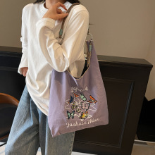新款日系蝴蝶刺绣环保布袋女大容量新款尼龙手提包学生百搭单肩包