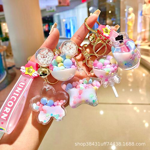 Luminous oil quicksand bottle can astronaut small gift lollipop bubble bead drift bottle key chain pendant