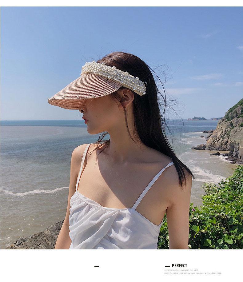 Women's Simple Style Classic Style Color Block Pearl Wide Eaves Sun Hat display picture 2