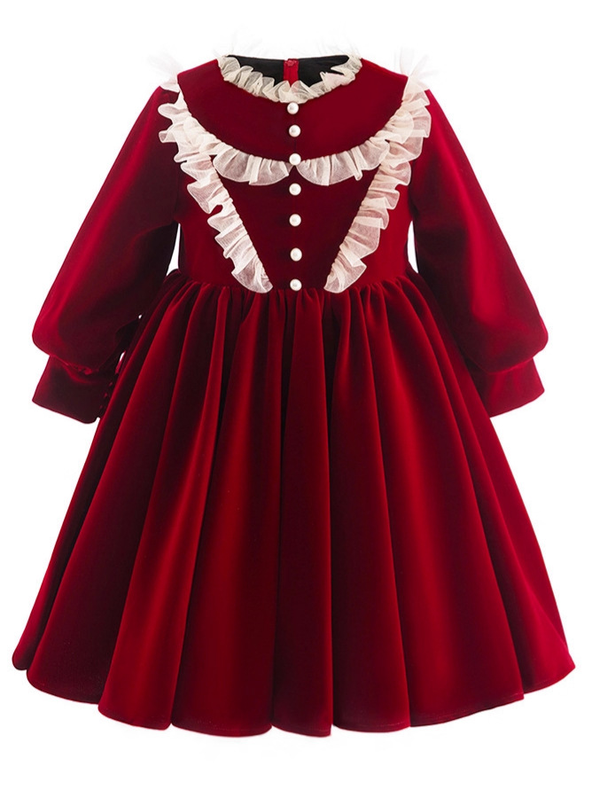 Nuevo vestido de terciopelo de manga larga para niñas, otoño e invierno, vestido infantil, Navidad, Halloween, disfraz para actuaciones de cumpleaños