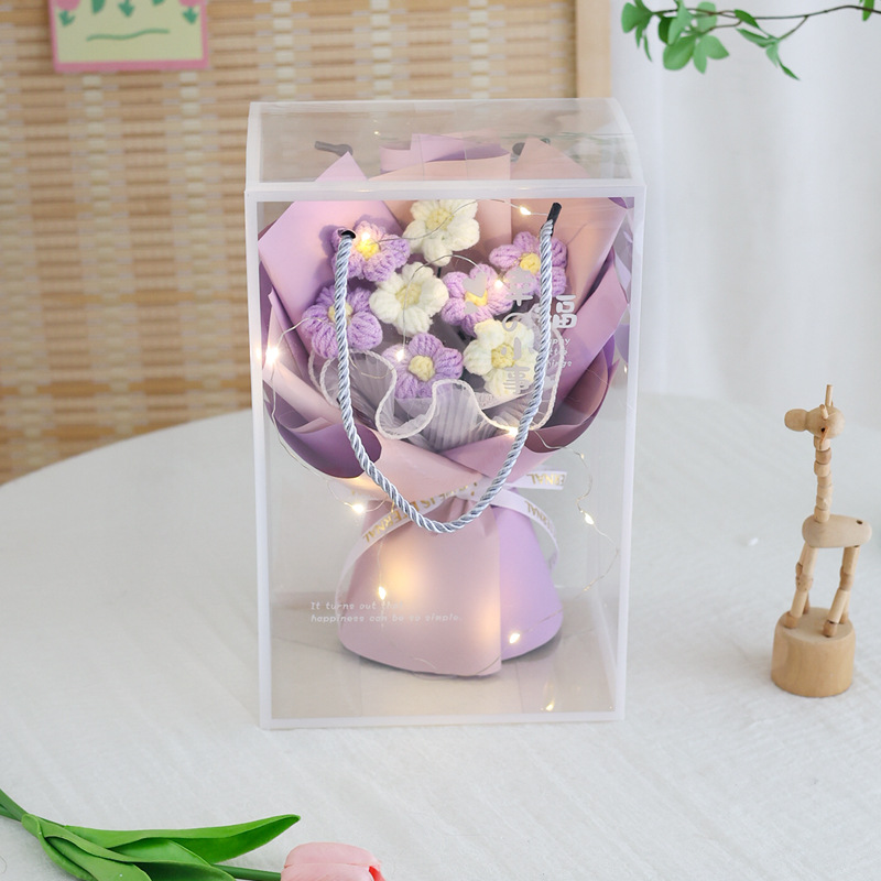 Regalos del día de San Valentín ganchido a mano flor de imitación puff lana ganchido ramo caja de regalo de enfermería para enviar al personal de novia