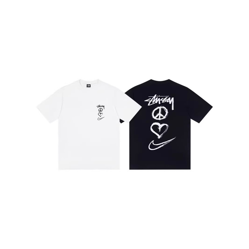 Trendy Brand Stussy & Hook Collaboration Heart Pattern Logo Letter Print Round Neck Short-Sleeve T-Shirt in Stock Trendy Brand Stussy & Hook Collaboration Heart Pattern Logo Letter Print Round Neck Short-Sleeve T-Shirt in Stock