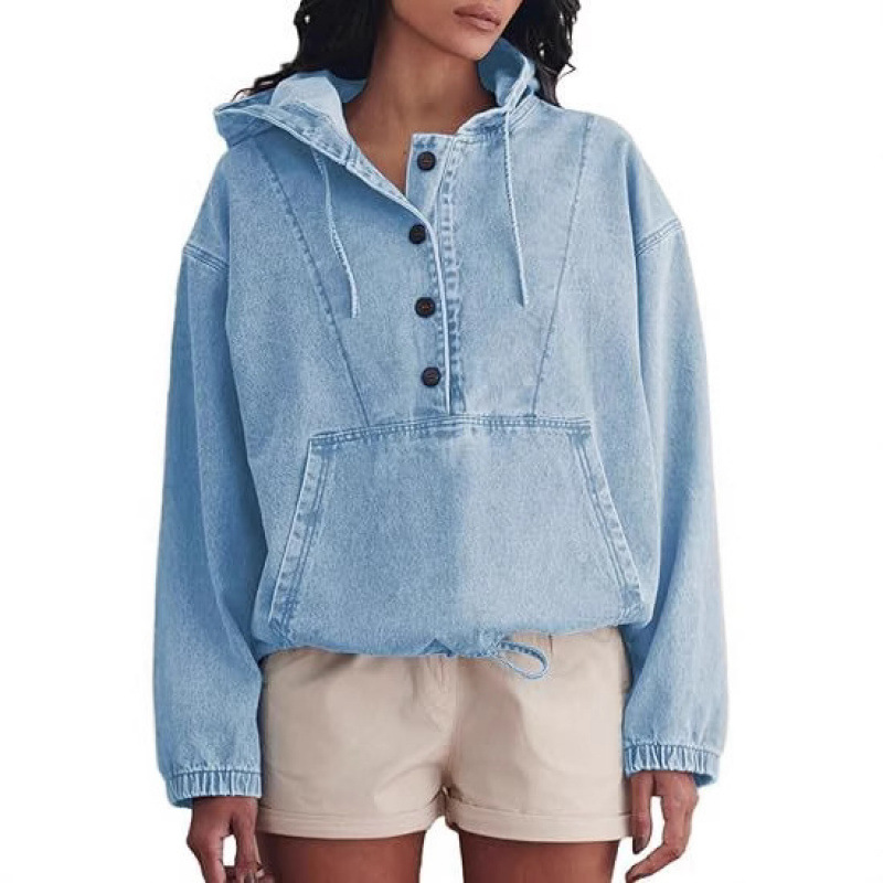 Spijkerjas met capuchon dames hoodie pullover sportjas mode_voghion.com