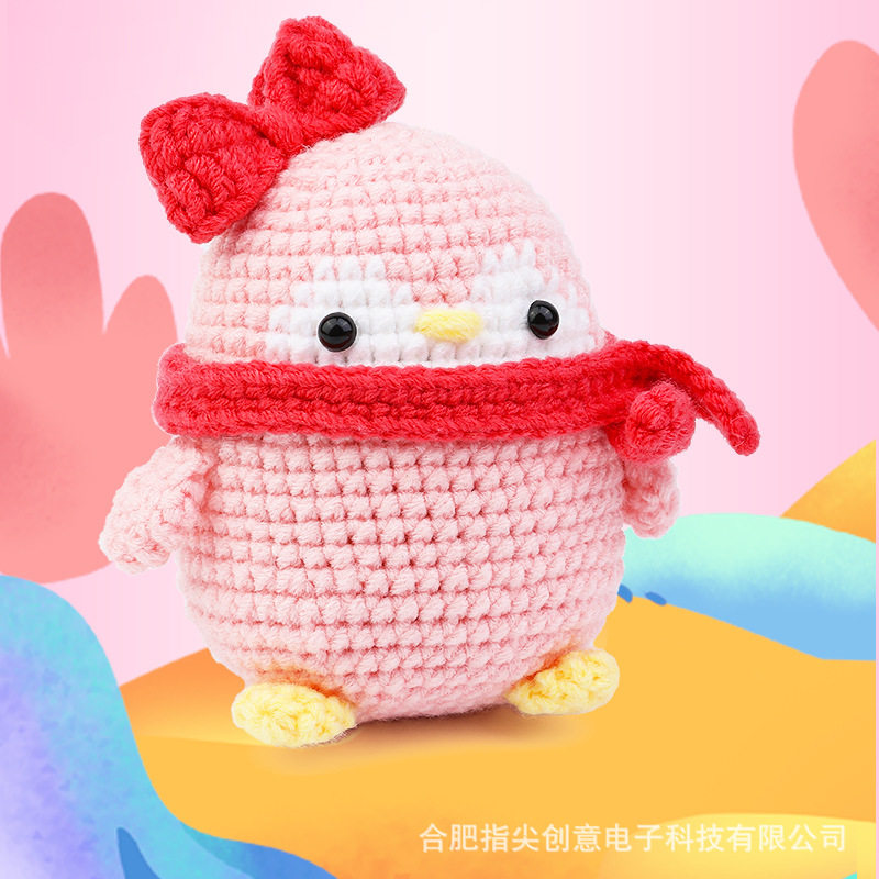 亚马逊热销钩针材料包套装DIY手工钩织毛线动物粉色企鹅英文视频