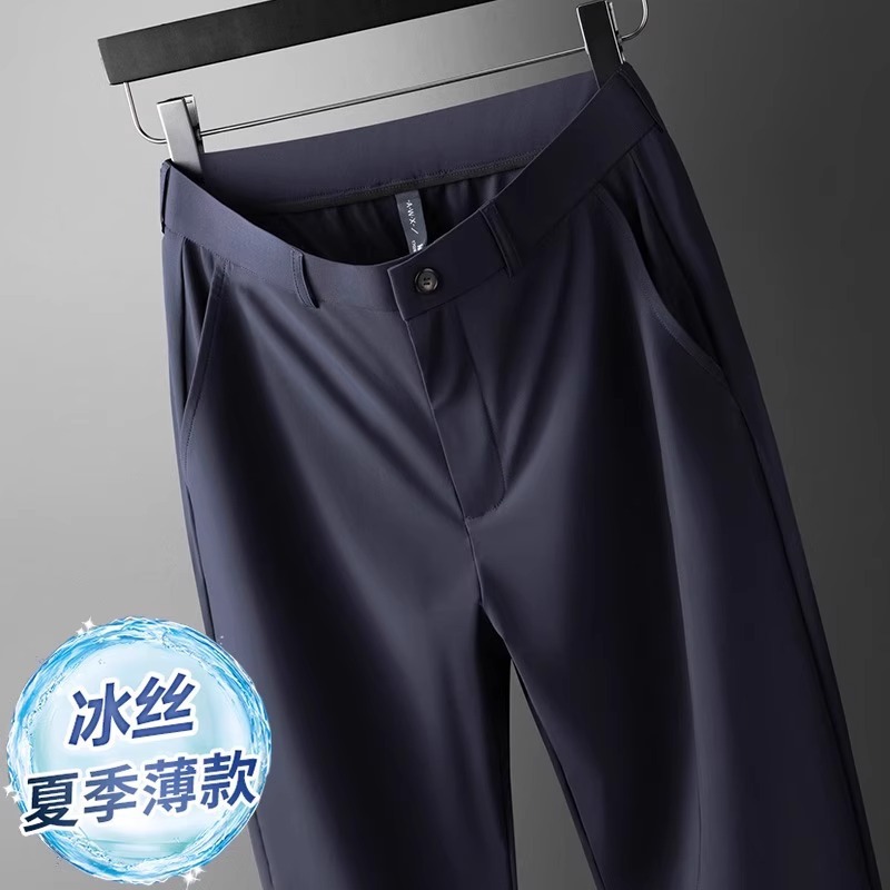 Pantalones de hombre de pelo liso de fábrica, pantalones largos casuales de hombre de color sólido de nuevo estilo de verano, pantalones de negocios, rectos sueltos, papá a través