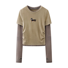 现货 2025冬季新女时尚眼镜小狗印花长袖假两件针织衫RL91001051