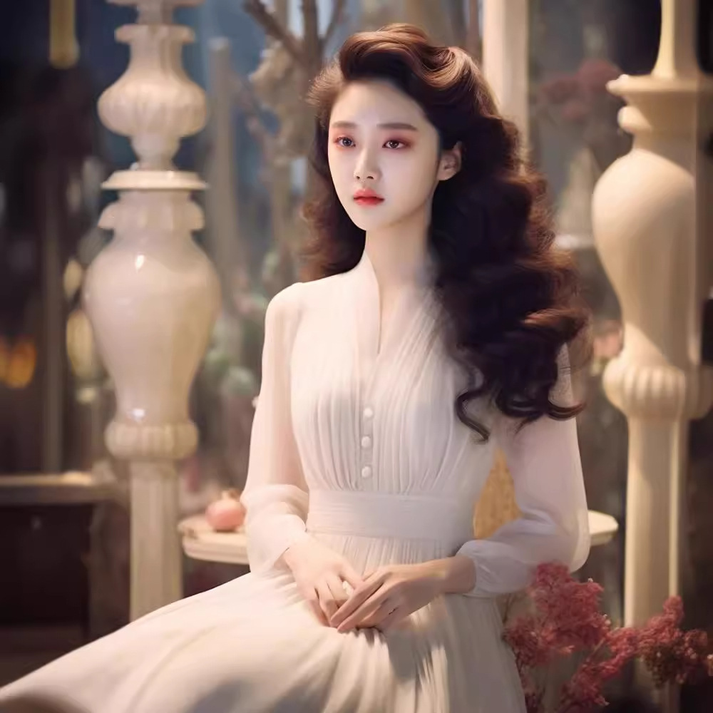 Váy maxi dài tay trắng tôn dáng cho nữ mùa hè — Màu trắng