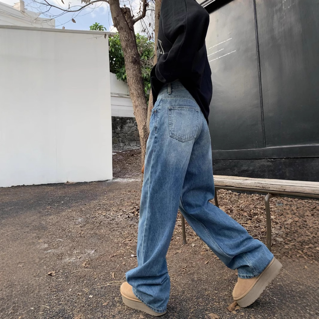 RHGD 진짜 샷  오프닝 신 바지로 장미  여자 느슨한 올매치 스태킹 유행 편안한 청바지