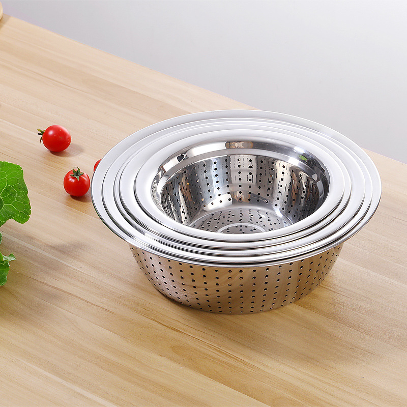 厂家供应不锈钢米筛 厨房沥水盆 水果洗菜盆 沥水篮 漏水筛淘米盆