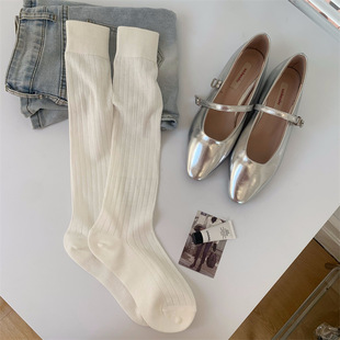 jk uniform socks women's summer thin black slimming ballet style stockings White lolita solid color calf socks