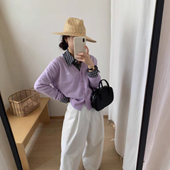V领刺绣爱心常规基础款小开衫针织衫百搭韩版纯色上衣秋季G1430