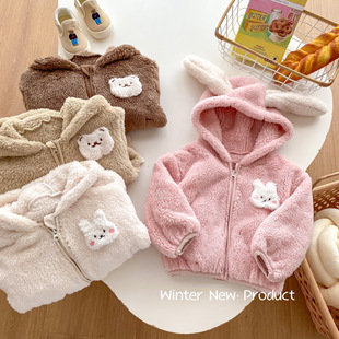 Baby Girl Plush Coat Autumn and Winter Western Girl Cute Hooded Top Warm Winter Baby Clothes Wholesale