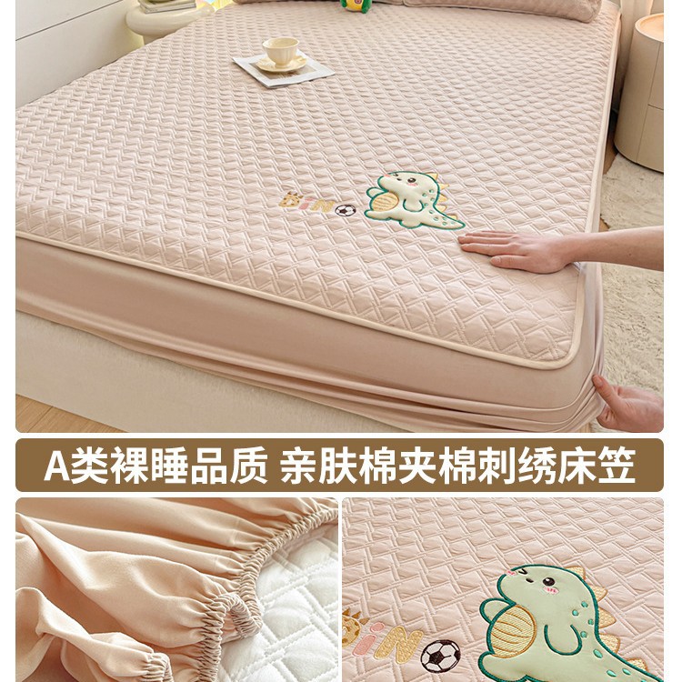 Sombrilla de cama bordada acolchada acolchada de algodón de una sola pieza cubierta protectora de colchón de algodón puro grueso 2025 nuevo juego de tres piezas de funda de cama