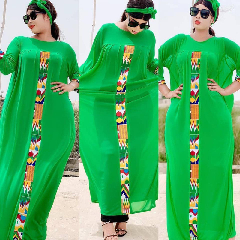 African Plus Size Women's Loose Chiffon Printed Robe Vic Skirt Inner Hijab Three-Piece Dress
