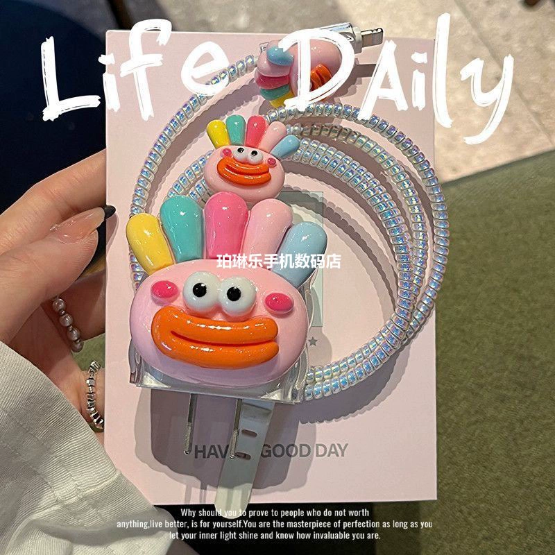 Подходит для защитного чехла зарядного устройства Apple с мультяшным клоуном, улыбающимся лицом, зарядной головкой, кабелем для передачи данных, предотвращающим разрушение