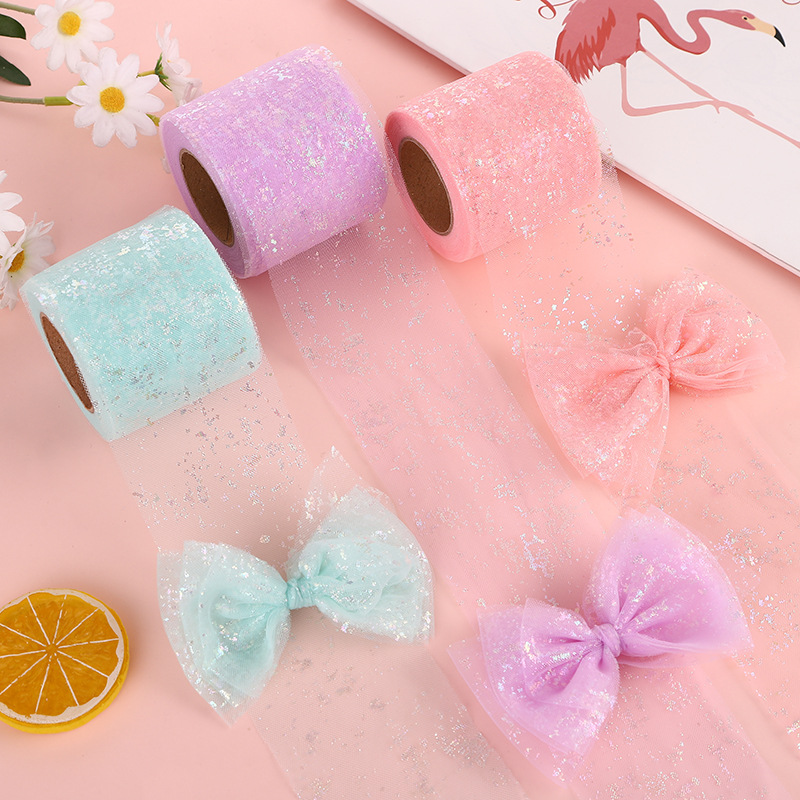 跨境直供 6cm/8cm*25碼 幻彩碎屑 DIY蝴蝶結頭飾網紗 織帶