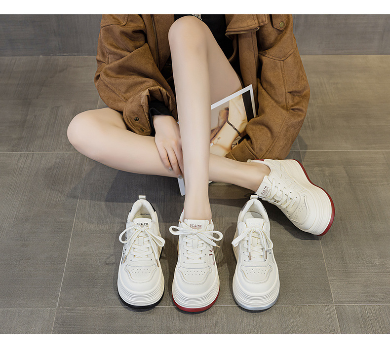 Giày sneaker nữ đế dày tăng chiều cao phong cách thể thao đa năng — M2985 lót đơn màu bạc, M2985-1 cộng với nhung đỏ, M2985-1 plus nhung bạc, M2985 lót đơn màu đỏ chi tiết 12