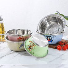 不锈钢彩色盆子 加厚调料缸沥水盆 可爱卡通和面盆礼品赠品盛菜盆